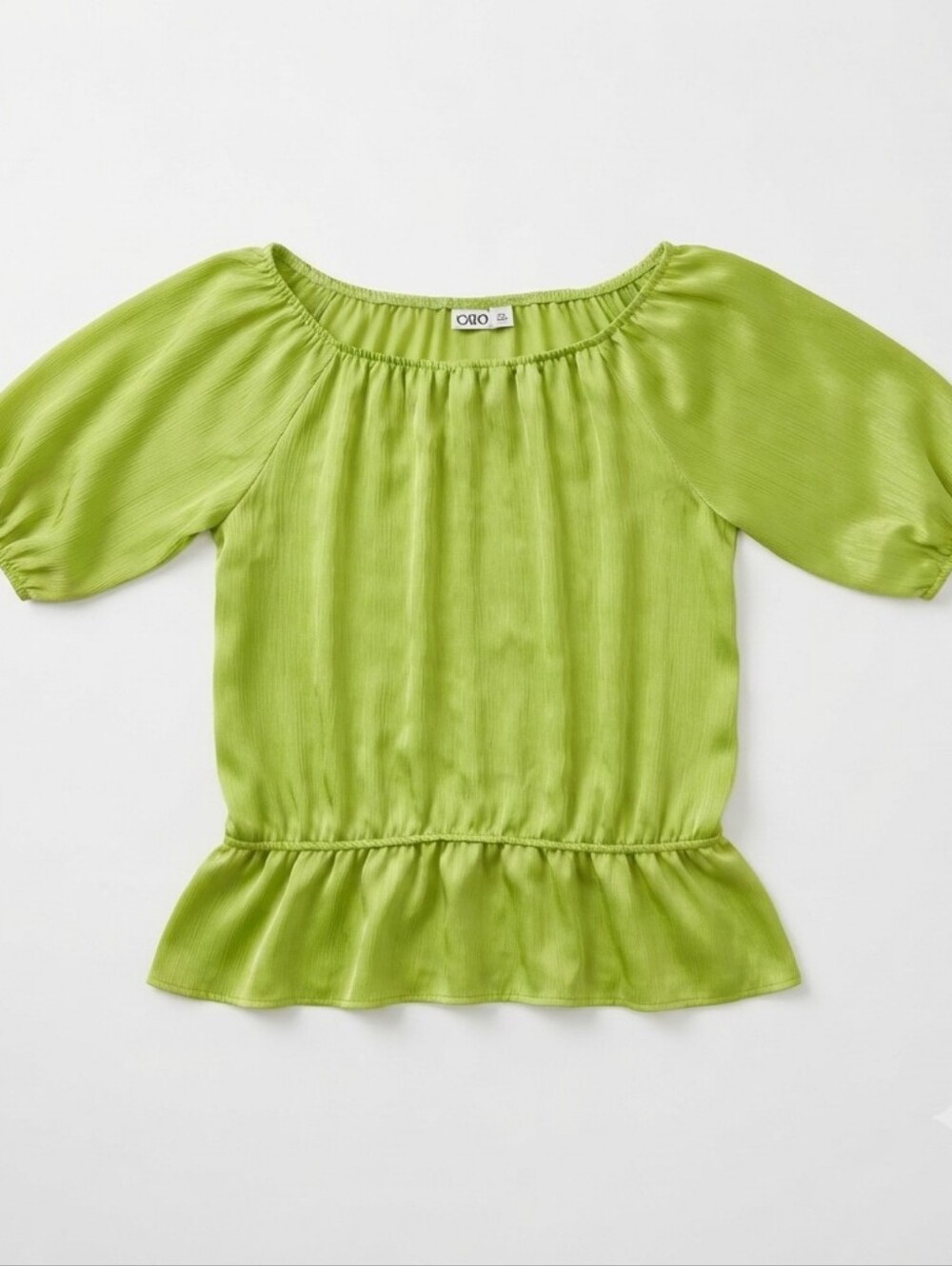 Cato Green Off-Shoulder Peplum Top Size XL Lime Satin Finish Short Sleeve